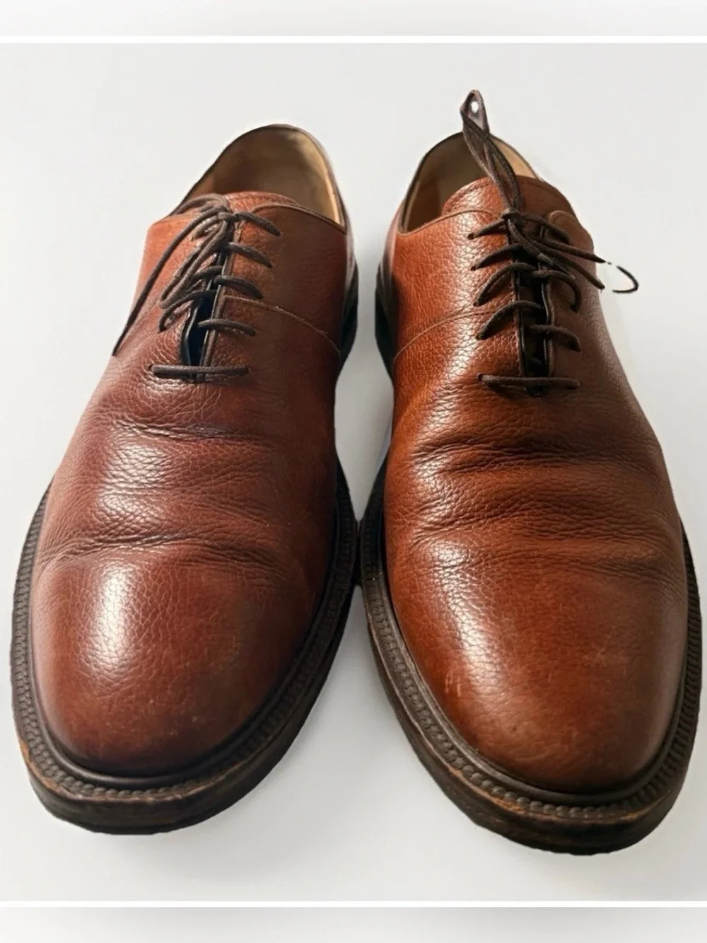 Johnston & Murphy Brown Oxford Men Shoes Pebbled Leather Wholecut Italy Sz 8 1/2